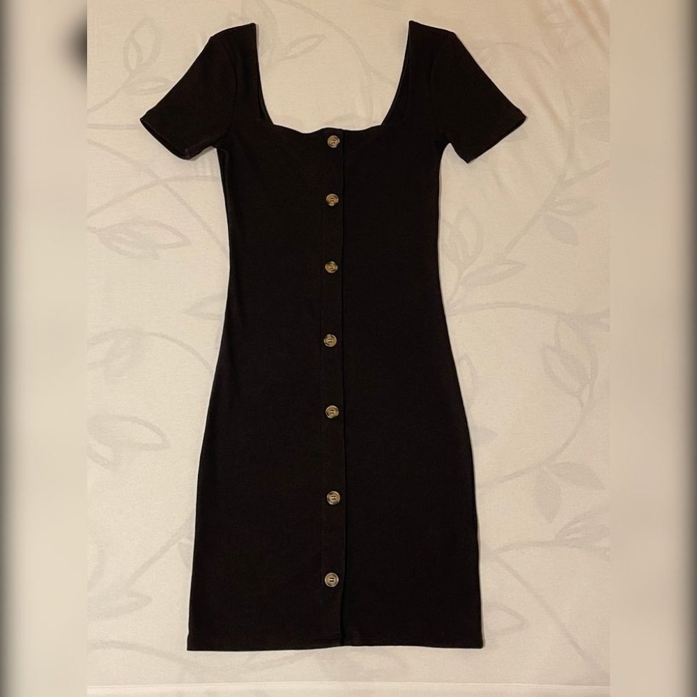 H & M - Black Bodycon Dress with Buttons (Extra Button Included)